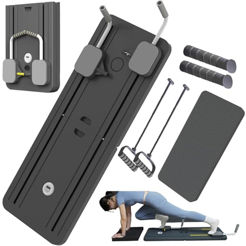 ExeractFit Upgraded Bauchtrainer Bauchroller Board, Pilates Board Pilates Reformer Set Ab Roller Trainingsgerät Automatisches Rebound Bauchmuskeltrainer Mit Widerstandsband(Schwarz mit Griff) von ExeractFit