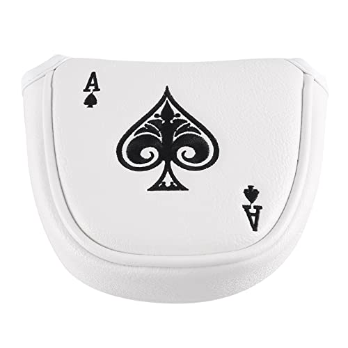Exogio Poker Pik Ass Stickerei Golf Hammer Putter Abdeckung Kopfbedeckung, Leder Golf Schlägerkopfhüllen, Magnetischer Golfschlägerhaube für 2 Ball Putter, Camere von Exogio
