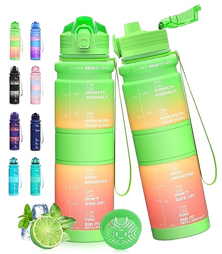 Expansea Wasserflasche, 500ML/1L Sport-Wasserflasche mit Zeit-Marker, Motivierende Fitness Kunststoff-Getränkeflasche, Tritan, BPA FREE, Flip Top Leakproof Design für Laufen, Radfahren von Expansea