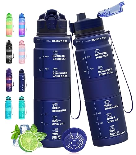 Expansea Wasserflasche, 500ML/1L Sport-Wasserflasche mit Zeit-Marker, Motivierende Fitness Kunststoff-Getränkeflasche, Tritan, BPA FREE, Flip Top Leakproof Design für Laufen, Radfahren von Expansea