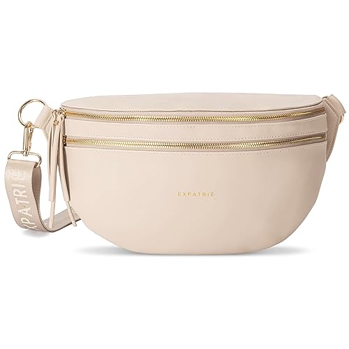 Expatrié Bauchtasche Damen Beige - Alice Large - Gürteltasche für Festival, Reisen & Alltag aus Veganem Leder - Brusttasche Stylisch - Wasserabweisend von Expatrié