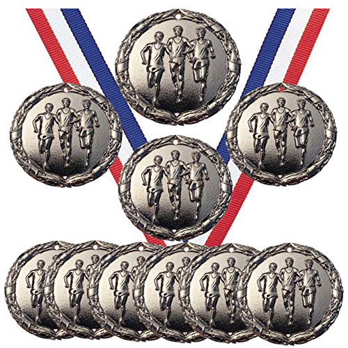 Silver Cross Country Running Run Medaillen Trophäe Champion Teilnehmer Preis mit Halsbändern (10 Stück) von Express Medals