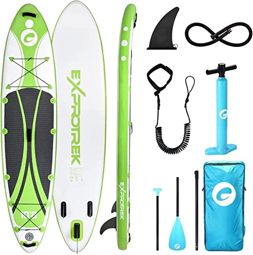 Exprotrek Stand Up Paddling Board, aufblasbares SUP Board, 6 Zoll dick für alle Schwierigkeitsgrade mit Aluminiumpaddel und komplettem Zubehör, Grün/Weiß von Exprotrek