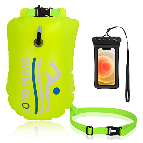 Eyein Swimming Buoy, 20L Dry Bag with Waterproof Cell Phone Bag, Safety Swimming Buoy with Adjustable Waist Belt Suitable for Open Water and Triathlon, Visible for Boat, Gelb von Eyein
