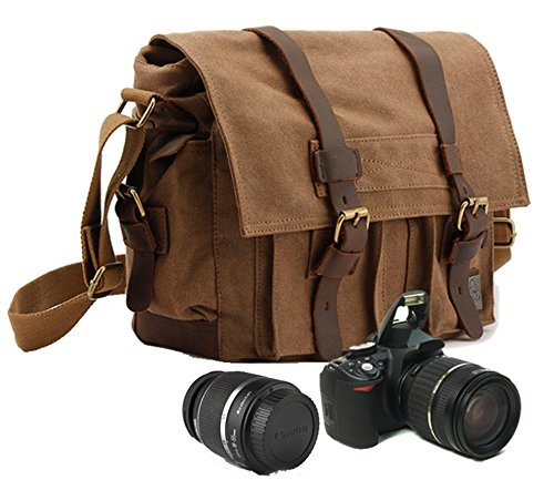 Eysee Kameratasche SLR-Tasche Herren aus Canvas mit Leder - Schultertasche Umhängertasche für Kamera von Eysee