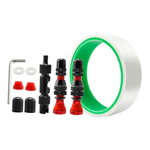 F Fityle Ventilschaft- und Value-Kernentfernungswerkzeug für schlauchlose Reifen, Set mit 40-mm-Value-Vorbau und Tubeless-Reifenband, Rot, Felgenband 25mm von F Fityle