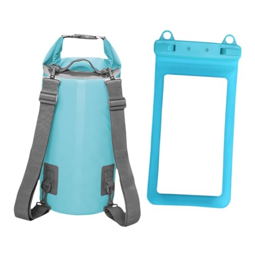 F Fityle Wasserdichter Dry Bag-Rucksack mit Telefontasche, tragbare Rolltop-Aufbewahrungstasche für Wassersport, Kajakfahren, Rafting, Camping, Blau von F Fityle