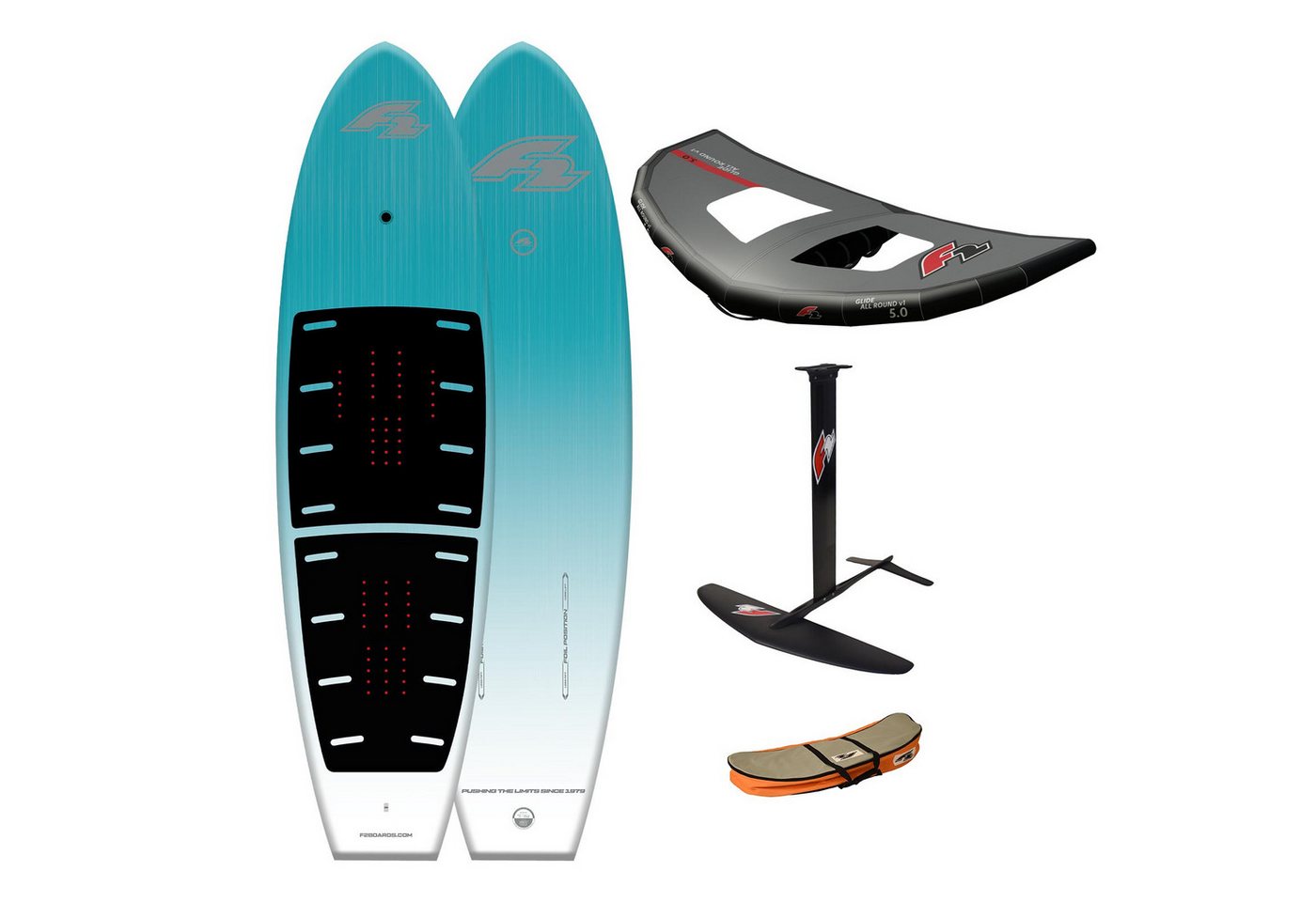 F2 Kiteboard F2 Set Foilboard Glide Explorer 100L mit Alu Foil 1700 + Allround Wing von F2