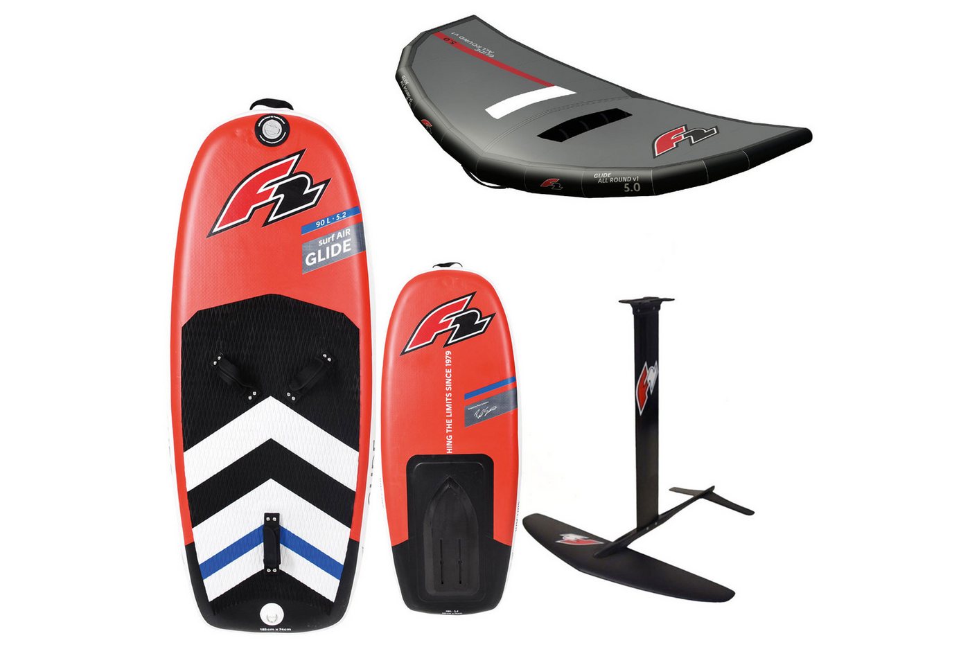 F2 Kiteboard F2 Set Wingfoil Board Glide Surf Air 90L mit Alu Foil 1700 + Allround von F2