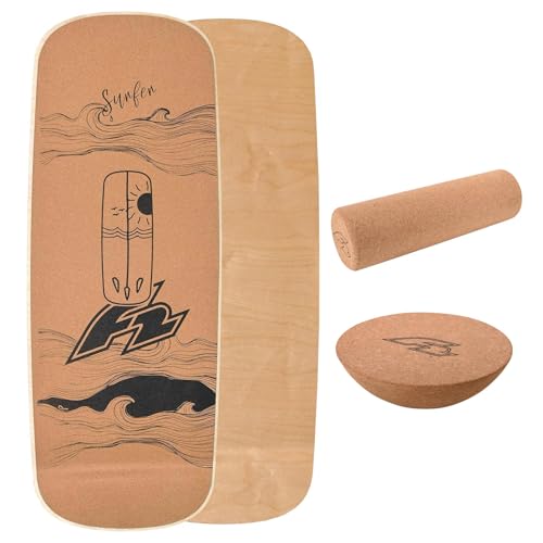 F2 Kork Balance Board Pill 83x29cm mit Korkrolle + Kork Halbkugel von F2
