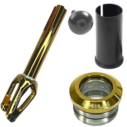 Chilli Pro Scooters Slim Cut Stunt-Scooter Fork HIC Komplettset mit Steuersatz Trick Roller Ersatz Tuning Gabel passend für 100 I 110 I 120mm Rollen Crown Chrome Gold von F26