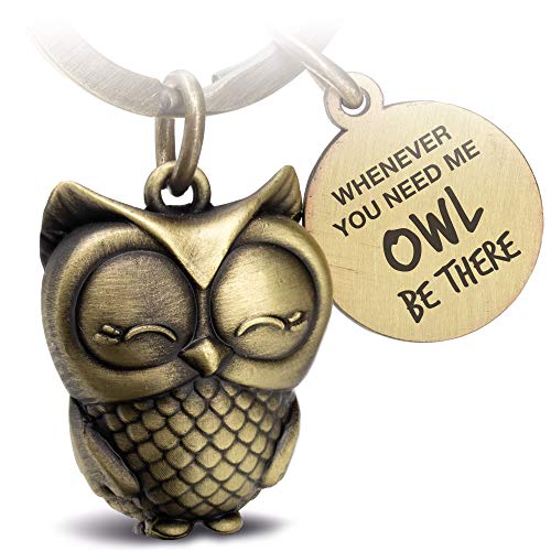 FABACH Eule Schlüsselanhänger Owly mit Gravur - Süßer Schlüsselanhänger Eule - Freundschaft und Liebe Glücksbringer aus Metall für Frauen in Bronze - Whenever you need me owl be there von FABACH