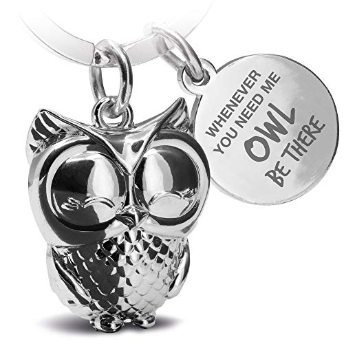 FABACH Eule Schlüsselanhänger Owly mit Gravur - Süßer Schlüsselanhänger Eule - Freundschaft und Liebe Glücksbringer aus Metall für Frauen in Silber - Whenever you need me owl be there von FABACH