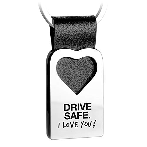 FABACH Herz Schlüsselanhänger mit Gravur aus Leder - Auto Glücksbringer Anhänger Fahr vorsichtig - Drive safe I love you von FABACH