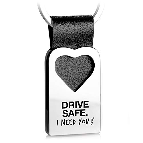 FABACH Herz Schlüsselanhänger mit Gravur aus Leder - Fahr vorsichtig Glücksbringer Auto Anhänger für Partner - Drive Safe I Need You von FABACH