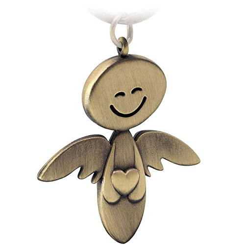 FABACH Schutzengel Schlüsselanhänger Smile mit Herz - Edler Engel Anhänger aus Metall in mattem Bronze - Geschenk Glücksbringer Auto Führerschein - Fahr vorsichtig von FABACH