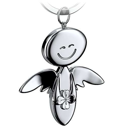 FABACH Schutzengel Schlüsselanhänger Smile mit Kleeblatt - Glücksengel aus Metall - Viel Erfolg Glücksbringer Auto Engel Anhänger - Geschenk Viel Glück von FABACH