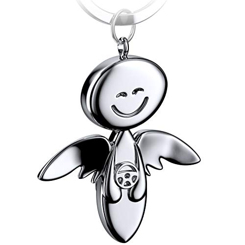 FABACH Schutzengel Schlüsselanhänger Smile mit Lenkrad - Edler Engel Anhänger aus Metall in glänzendem Silber - Geschenk Glücksbringer Auto Führerschein - Fahr vorsichtig von FABACH