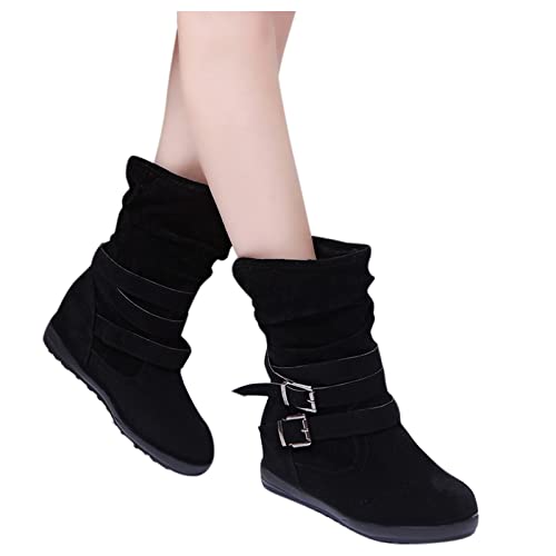 Damen Stiefeletten Schlupf Stiefel Boots flach gefüttert Winterstiefel Damen Warm Gefüttert Kurzschaft Schneestiefel Winter Rutschfeste Stiefel Flach Boots Schuhe Leicht Stiefeletten Mit Schnalle von FACAIAFALO