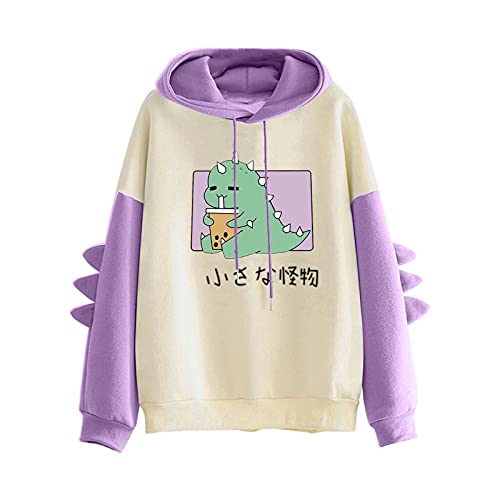 FACAIAFALO Damen Dinosaurier Hoodie Sweatshirt Langarm Cute Kawaii Dino Hoodie Pullover Crop Top Tierkleidung Mädchen Teen Kleidung von FACAIAFALO