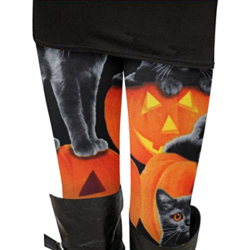 FACAIAFALO Halloween Damen Leggings Yoga Elastische Hosen Lang Kürbis 3D Muster - Hexe,Schwarze Katze,Vogelscheuche,Spinnennetz,Schädel Skull Bunter Druck von FACAIAFALO