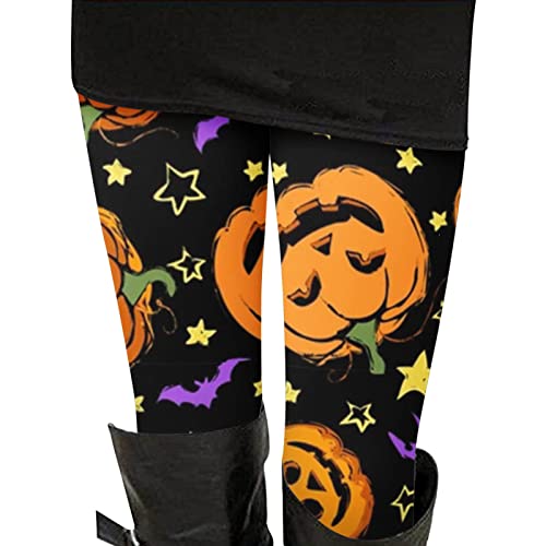 FACAIAFALO Halloween Damen Leggings Yoga Elastische Hosen Lang Kürbis 3D Muster - Hexe,Schwarze Katze,Vogelscheuche,Spinnennetz,Schädel Skull Bunter Druck von FACAIAFALO