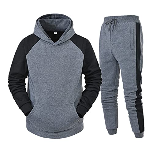 FACAIAFALO Herren Jogginganzug Herren aus Baumwolle - Slim Fit Hoodie Pullover Jogginghose mit Taschen Herren Joggingsuit Freizeitanzug Sets FACAIAFALO Hausanzug Running Fitness Sportanzug, XX4-Grey von FACAIAFALO