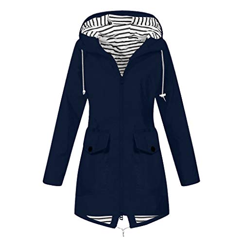 FACAIAFALO Regenjacke Damen Atmungsaktiv Regenmantel Lang Mantel mit Kapuze Winterjacke Einfarbig Windbreaker Winddicht Leicht Regenparka Übergangsjacke Freizeitjacke, 02 Marine, 5XL von FACAIAFALO
