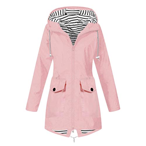 FACAIAFALO Regenjacke Damen Atmungsaktiv Regenmantel Lang Mantel mit Kapuze Winterjacke Einfarbig Windbreaker Winddicht Leicht Regenparka Übergangsjacke Freizeitjacke, 02 Rosa von FACAIAFALO