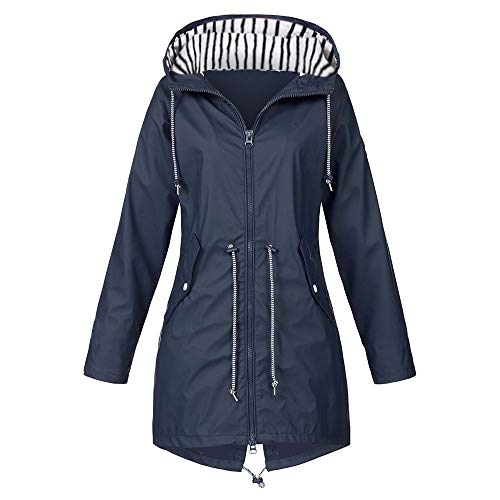 FACAIAFALO Regenjacke Damen Regenmantel Lang Mantel mit Kapuze Winterjacke Einfarbig Windbreaker Leicht Regenparka Freizeitjacke, M, 01 Marine von FACAIAFALO