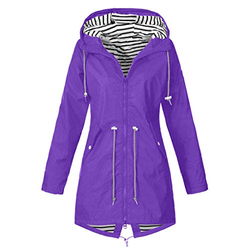 FACAIAFALO Regenjacke Damen Regenmantel Lang Mantel mit Kapuze Winterjacke Einfarbig Windbreaker Leicht Regenparka Freizeitjacke, S, 03 Violett von FACAIAFALO