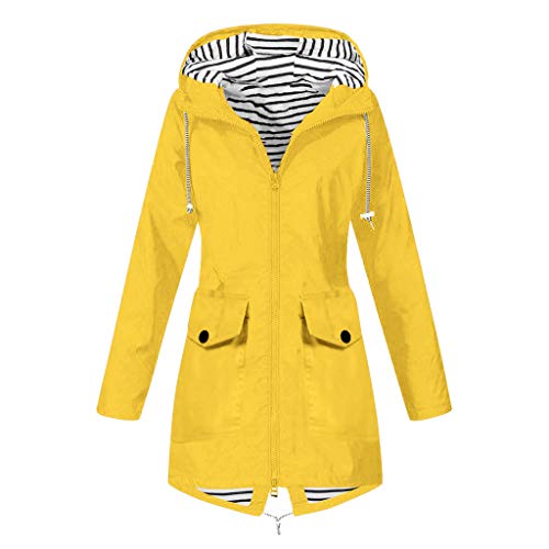 FACAIAFALO Regenjacke Damen Regenmantel Lang Mantel mit Kapuze Winterjacke Einfarbig Windbreaker Leicht Regenparka Freizeitjacke, 02 Gelb von FACAIAFALO