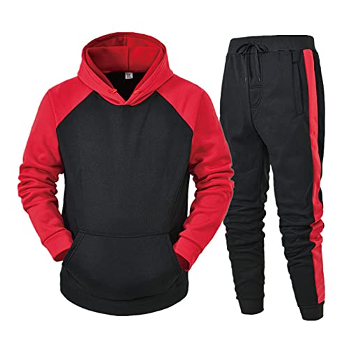 FACAIAFALO Trainingsanzug Herren Jogginganzug Herren aus Baumwolle - Slim Fit Hoodie Pullover Jogginghose mit Taschen Herren Joggingsuit Sets Trainingsanzug Hausanzug Running Sportanzug, XX4-Red, M von FACAIAFALO