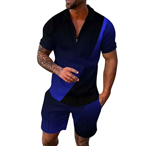 FACAIAFALO Trainingsanzug für Herren Sommer Sportanzug 2 Teiliges Outfit Sport Set Kurzarm T-Shirts + Kurze Hose Sets Freizeitanzug Männer Business Hemd mit Revers Sporthose von FACAIAFALO