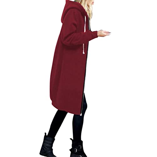 Sweatjacke Damen mit Kapuze Herbst Winter Reißverschluss Leicht Warme Lang Freizeitjacke Basic Pullover Jacke Große Größen Kapuzenjacke Wintermantel Kapuzenpullover Damen Jacke üBergangsjacke Elegant von FACAIAFALO