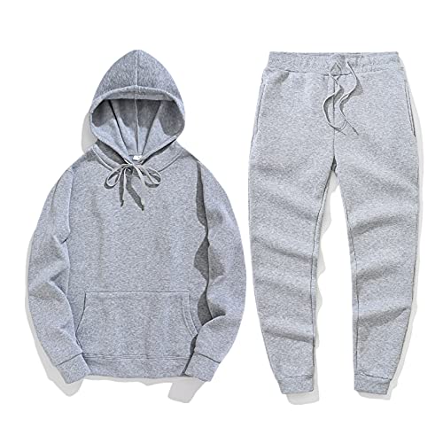 FACAIAFALO Herren Jogginganzug aus Baumwolle - Slim Fit Hoodie Pullover Jogginghose mit Taschen Joggingsuit Freizeitanzug Sets Hausanzug Running Sportanzug, X1-Grey, XL von FACAIAFALO