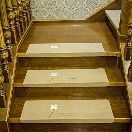 FACAITZQ Treppenstufenmatten, rutschfeste Stufenmatten, Teppich-Treppenstufenmatten, Teppich-Treppenläufer mit Klebeband für Kinder, ältere Haustiere, Treppenteppich, 55 x 22 cm, Beige, 3 Stück von FACAITZQ