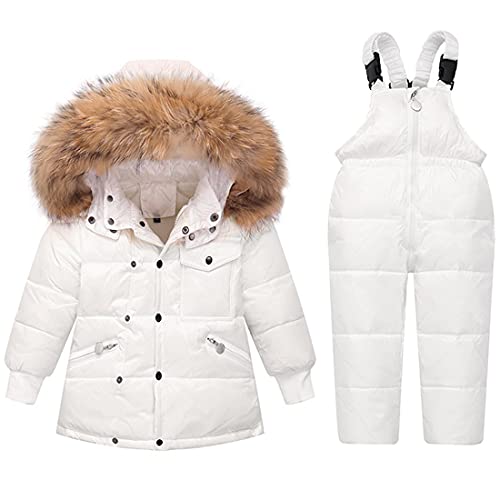 FAIRYRAIN 2tlg Kinder Mädchen verdickte Winterjacke Mit Colorful Fellschnitt Kapuze Winterjacke Daunenjacke + Daunenhose Stepphose Skihose Schneehose Bekleidungsset Schneeanzug von FAIRYRAIN