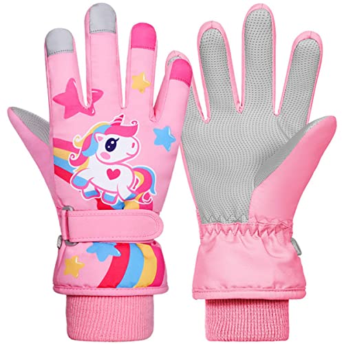 FAIRYRAIN Kinder Skihandschuhe Mädchen Jungen Dinosauriermuster Einhorn Winterhandschuhe Fleece Winddichte Snowboard Winter Handschuhe Fahrradhandschuhe für Outdoor Skifahren Sports XS von FAIRYRAIN