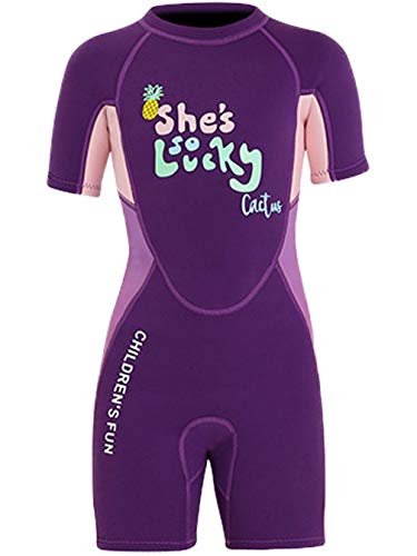 Kinder Mädchen Jungen Neoprenanzug 2.5MM Neopren Kurzarm Wäremehaltung Tauchanzug UV-Schutz Badeanzug für Wassersport Diving Suit S von FAIRYRAIN