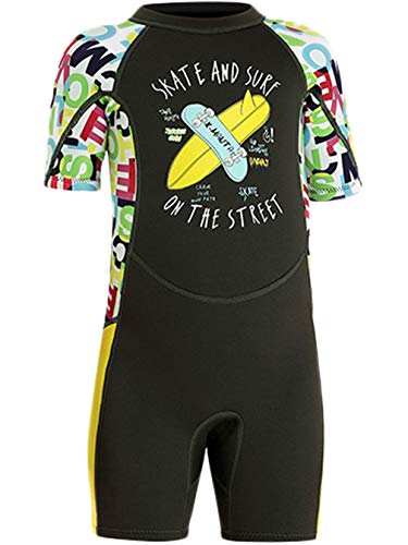 Kinder Mädchen Jungen Neoprenanzug 2.5MM Neopren Kurzarm Wäremehaltung Tauchanzug UV-Schutz Badeanzug für Wassersport Diving Suit S von FAIRYRAIN