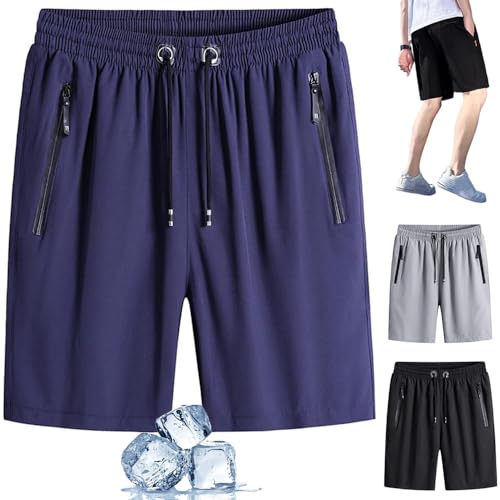 Herren Plus Size Ice Silk Stretch Shorts, Sommer Loose Quick Dry Kordelzug Ice Silk Shorts mit Reißverschluss Taschen (6XL,Blue) von FAIRZ