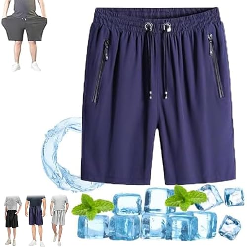 Icedactive Herren Plus Size Ice Silk Stretch Shorts, Sommer Loose Quick Dry Sport Shorts mit Reißverschlusstaschen (2XL,Blue) von FAIRZ