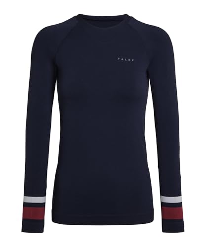 FALKE Damen Baselayer-Shirt Maximum Warm Round Neck W L/s Sh Funktionsmaterial schnelltrocknend 1 Stück, Blau Space Blue 6116 Stripe, XL von FALKE