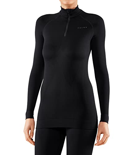 FALKE Damen Baselayer-Shirt Maximum Warm High Zip Neck W L/s Sh Funktionsmaterial schnelltrocknend 1 Stück, Schwarz Black 3000, L von FALKE