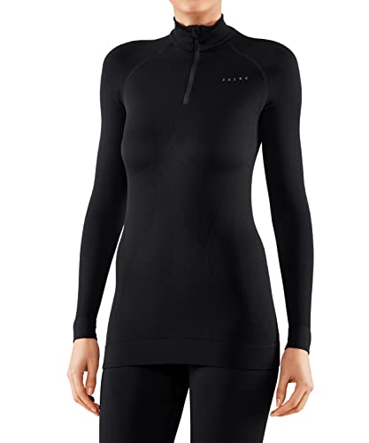 FALKE Damen Baselayer-Shirt Maximum Warm High Zip Neck W L/S SH Funktionsmaterial Schnelltrocknend 1 Stück, Schwarz (Black 3000), M von FALKE