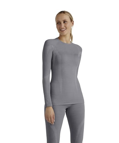 FALKE Damen Baselayer-Shirt Wool-Tech Round Neck W L/s Sh Wolle Funktionsmaterial schnelltrocknend 1 Stück, Grau Grey-Heather 3757, S von FALKE