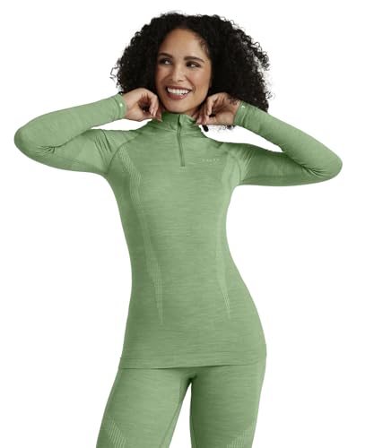 FALKE Damen Baselayer-Shirt Wool Tech. Funktionsmaterial Wolle Schnelltrocknend Warm 1 Stück, Grün (Quiet Green 7378), L von FALKE