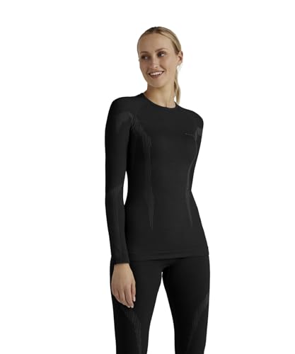 FALKE Damen Baselayer-Shirt Wool-Tech Round Neck W L/s Sh Wolle Funktionsmaterial schnelltrocknend 1 Stück, Schwarz Black 3000, L von FALKE