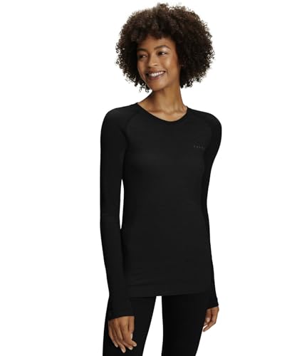 FALKE Damen Baselayer-Shirt Wool-Tech Light Round Neck W L/s Sh Wolle Funktionsmaterial schnelltrocknend 1 Stück, Schwarz Black 3000, M von FALKE